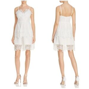 AQUA White Lace Overlay Cami Tiered Fit & Flare Party Dress Sz Medium